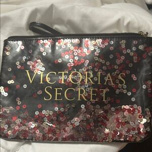Victoria's Secret Black and Red Sequin Cosmetic Bag